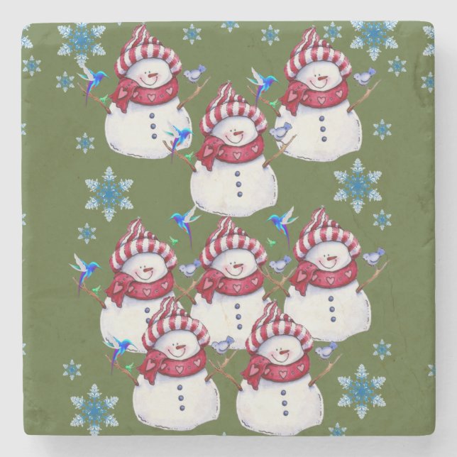 Snowman Marble Stone Untersetzer Weihnachten (Vorderseite)
