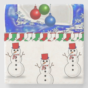 Snowman Marble Stone Untersetzer Weihnachten