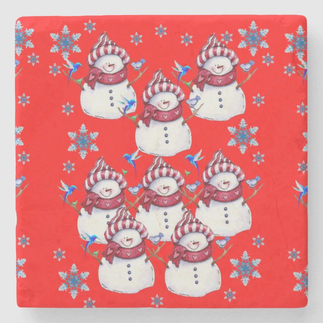 Snowman Marble Stone Untersetzer Weihnachten (Vorderseite)