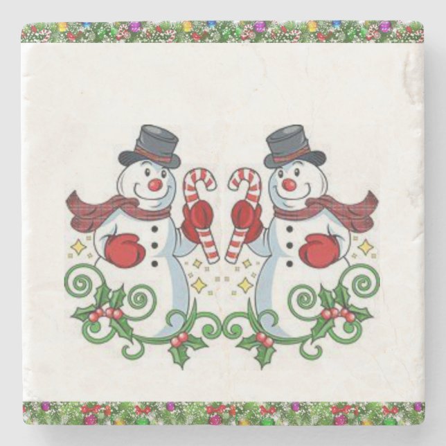 Snowman Marble Stone Untersetzer Weihnachten (Vorderseite)