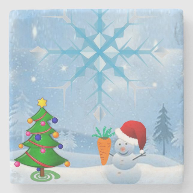 Snowman Marble Stone Untersetzer Weihnachten (Vorderseite)