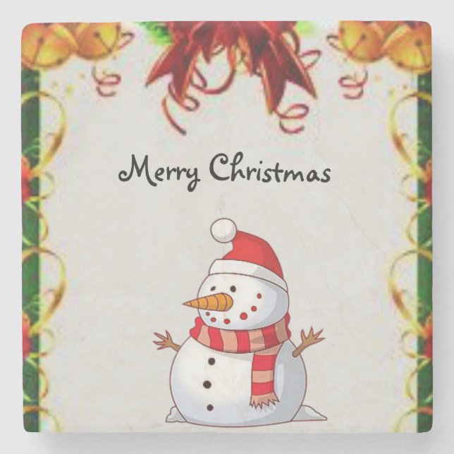 Snowman Marble Stone Untersetzer Weihnachten (Vorderseite)