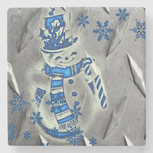 Snowman Marble Stone Untersetzer Weihnachten (Vorderseite)