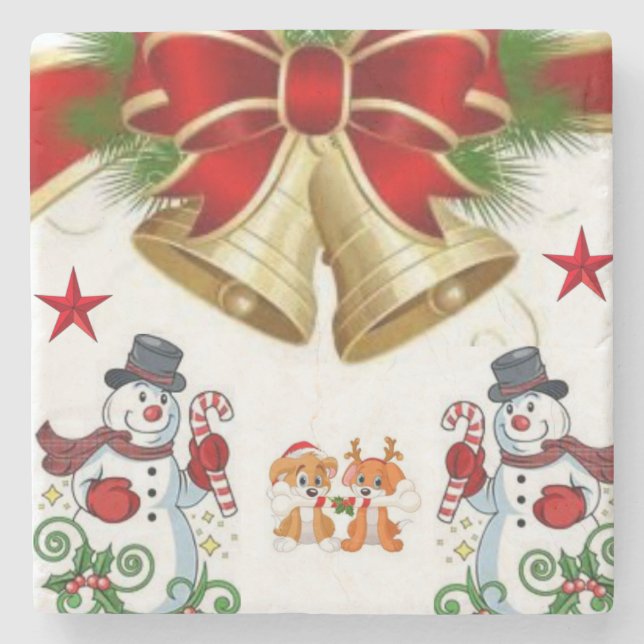 Snowman Marble Stone Untersetzer Weihnachten (Vorderseite)