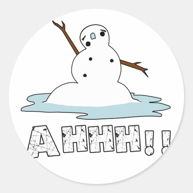Snowman Melting Runder Aufkleber (Vorderseite)