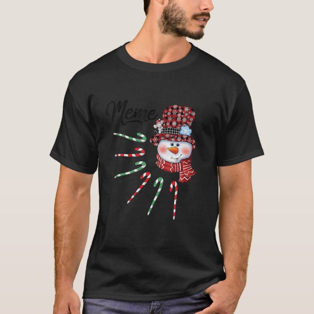 Snowman Meme Candy Cane Karierte Weihnachtsgeschen T-Shirt (Vorderseite)