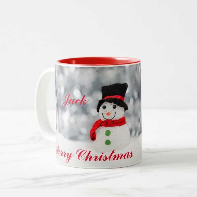 SNOWMAN MERRY CHRISTMAS MUG PERSONNALISÉ (Devant gauche)