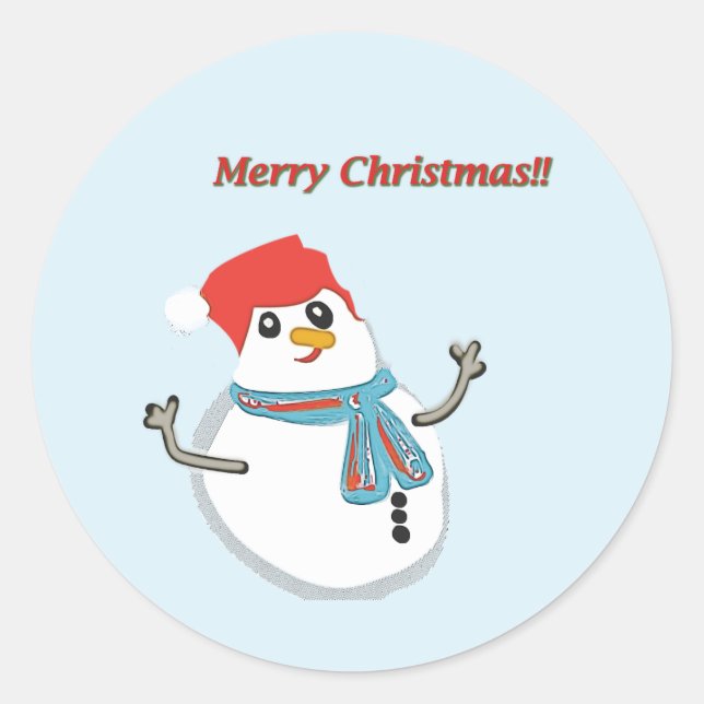 Snowman, Merry Christmas!! Runder Aufkleber (Vorderseite)