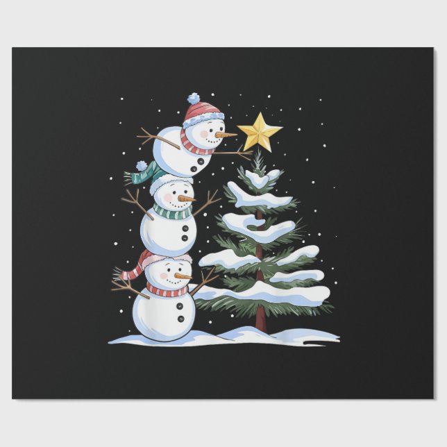 Snowman Merry Christmas Santa Claus Tree Snow Fami Geschenkpapier (Flach)