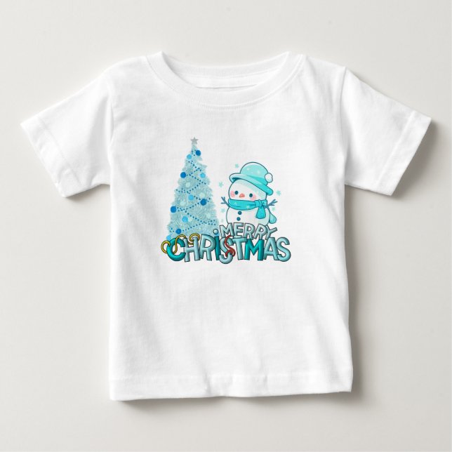 Snowman Merry Christmas Xmas Tree Snow T-Shirt (Devant)