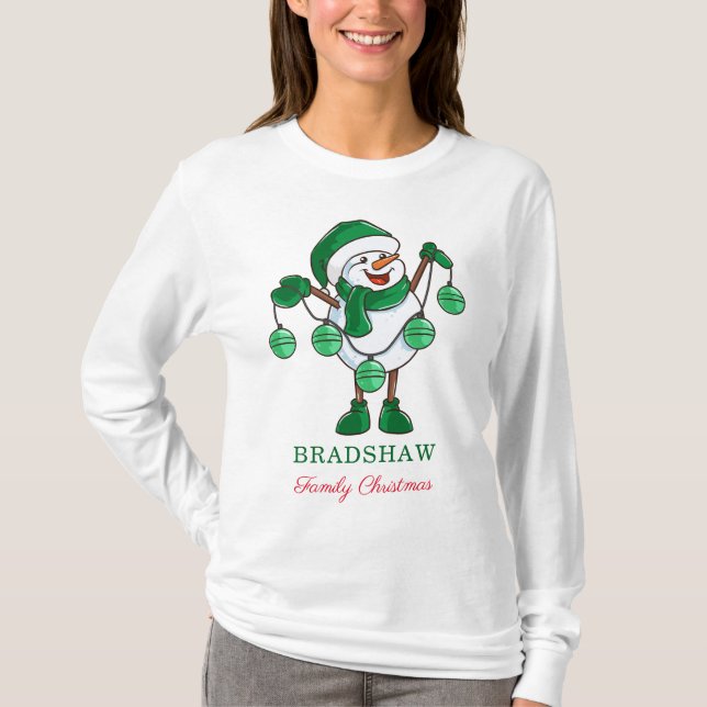Snowman mit Baubles Familie Weihnachtsmatte T-Shirt (Vorderseite)