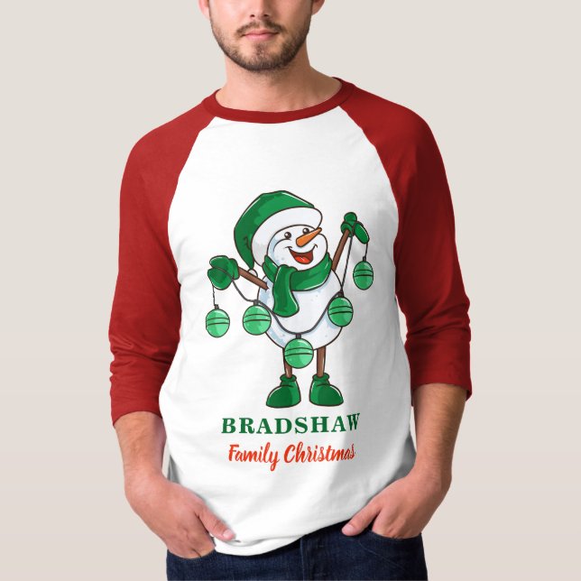 Snowman mit Baubles Weihnachtsfamilie Matching T-Shirt (Vorderseite)