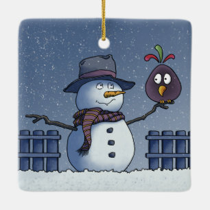 Snowman mit Bird Keramikornament