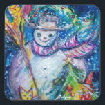 SNOWMAN MIT CHRISTMAS BAUM UND SPIELZEUG IM WINTER QUADRATISCHER AUFKLEBER<br><div class="desc">Farbenfrohe,  skurrile und lustige Acrylmalerei von Bulgan Lumini (c). Schneebedeckte Winternacht mit Schneemann,  Weihnachtsbaum,  Spielzeug,  Katz,  Eule,  Puppen,  Zierbeeren und Heiligbeeren in lebhaften Gelb-,  Blau-,  Grün-,  Rot-,  Weißrosa- und Farbtönen.</div>