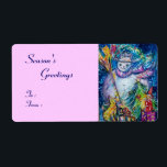 SNOWMAN MIT CHRISTMAS TREE, OWL UND SPIELZEUG<br><div class="desc">Whimsikale,  farbenfrohe und coole Winter Nacht Illustration,  Aquarellmalerei in lebendigblau weiß,  pink,  farbig.</div>