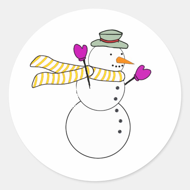 Snowman mit dem Scarf im Wind Runder Aufkleber (Vorderseite)
