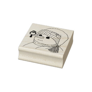 Snowman mit dem Vogel gehockt auf seiner Gummistempel