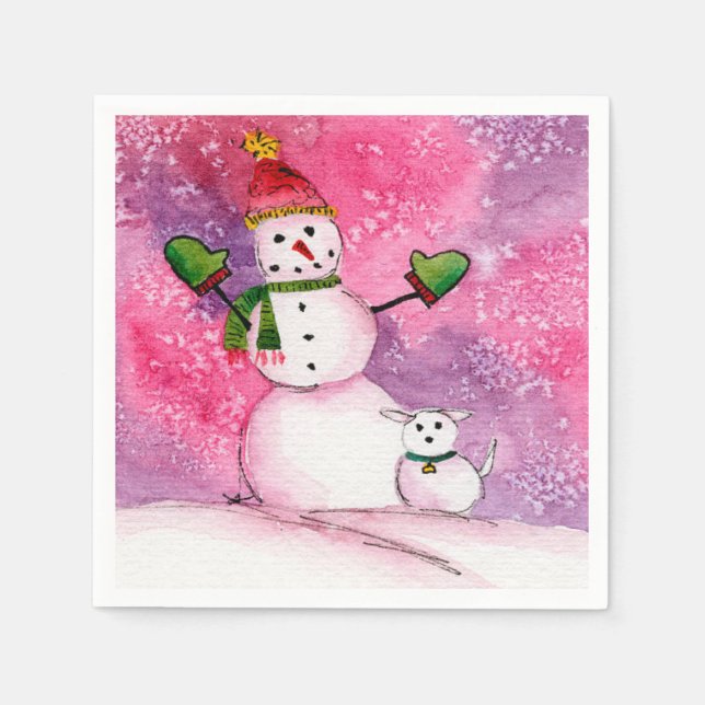 Snowman mit Dig Cocktail Paper Napkin Serviette (Vorderseite)