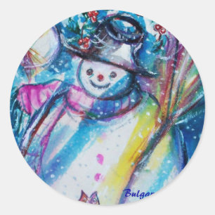 SNOWMAN MIT EIGENEM URLAUB IN DER WINTERNACHT RUNDER AUFKLEBER