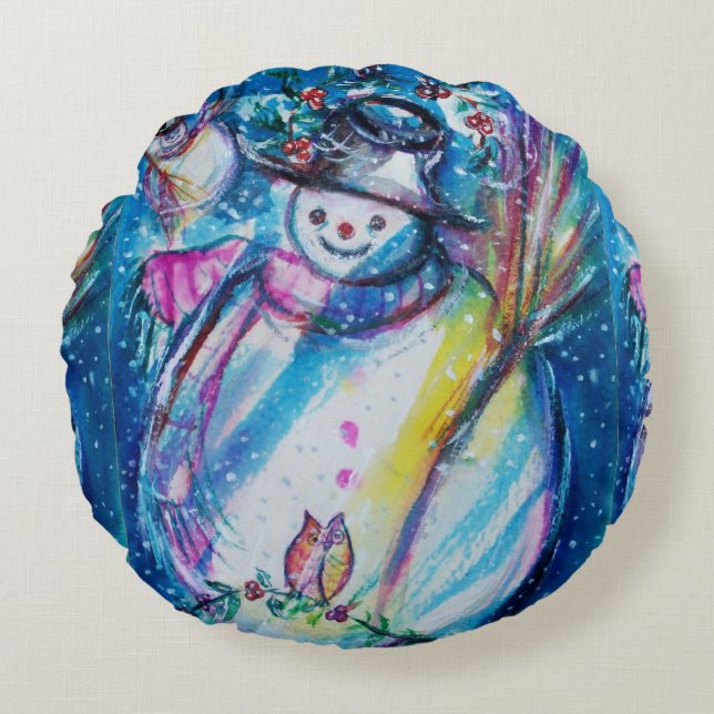 SNOWMAN MIT EIGENER Wintersaison Rundes Kissen (Vorderseite)