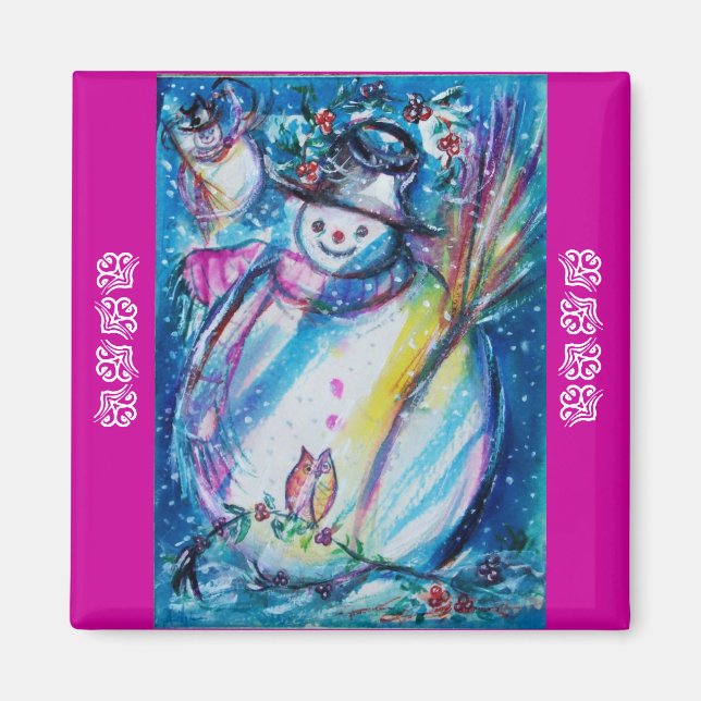 SNOWMAN MIT EIGENSCHAFT IM WINTER Puprle Blue Magnet (Vorne)