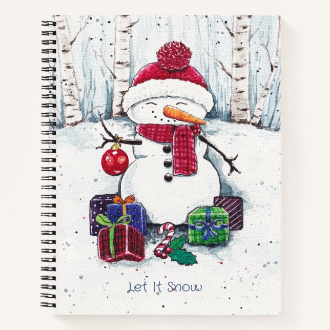 Snowman mit Geschenken in Aquarellfarbe Notizbuch (Vorderseite)