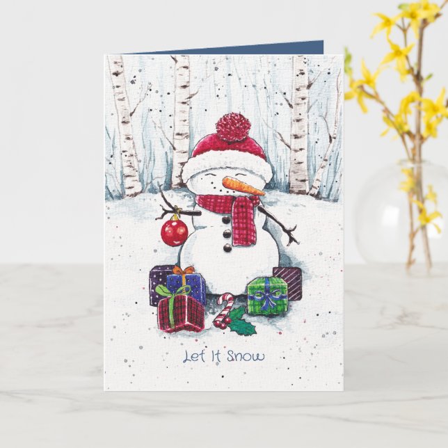 Snowman mit Geschenken in Aquarellkarte Karte (Gelbe Blume)