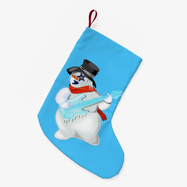 Snowman mit Gitarre Funny Weihnachtsweihnachtsmann Kleiner Weihnachtsstrumpf (Vorderansicht (hängend))
