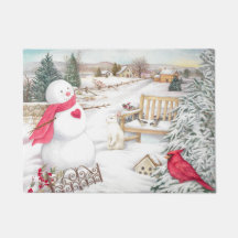 Snowman mit Kardinals-u. Schnee-Häschen im Garten