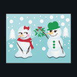 Snowman mit Mistletoe, der einen Kuss Will Postkarte<br><div class="desc">Ein Schneemann mit Mistleton,  sehr romantisch und für die Ferienzeit bezaubernd. Ideal für ein Paar in der Ferienzeit.</div>