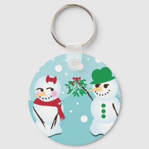 Snowman mit Mistletoe, der einen Kuss Will Schlüsselanhänger