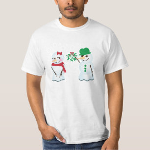 Snowman mit Mistletoe, der einen Kuss Will T-Shirt