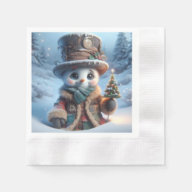 Snowman mit Neujahrsbaum, Weihnachten, Autor Nat Serviette (Vorderseite)