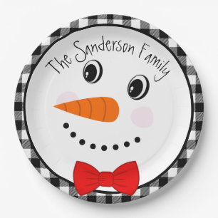 Snowman mit Red Bowtie Black Buffalo Kariert Trimm Pappteller