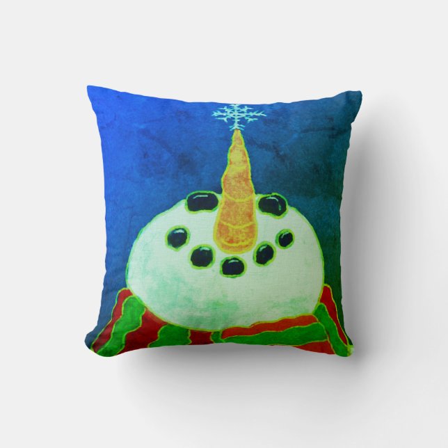 Snowman mit Snowflake Abstrakte Weihnachtskunst Kissen (Vorderseite)