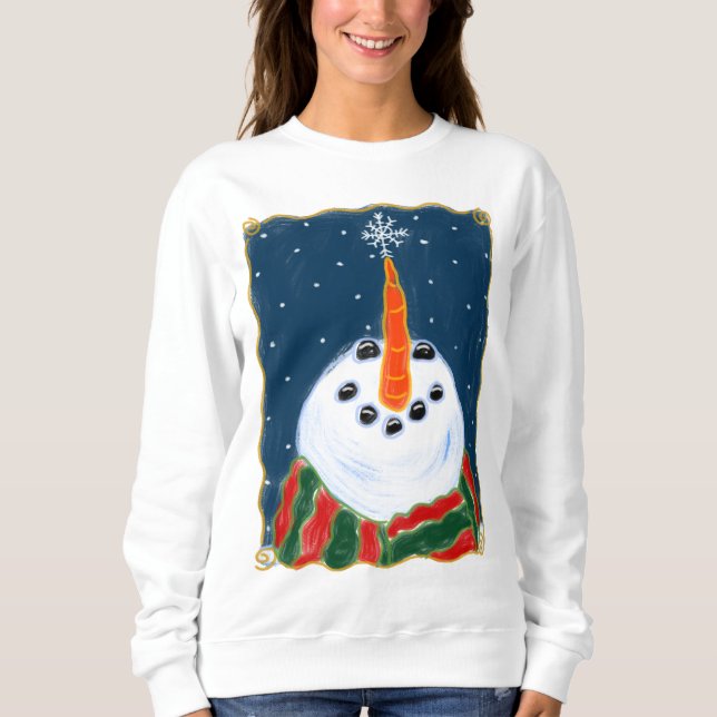 Snowman mit Snowflake Weihnachten Kunst zu tragen Sweatshirt (Vorderseite)