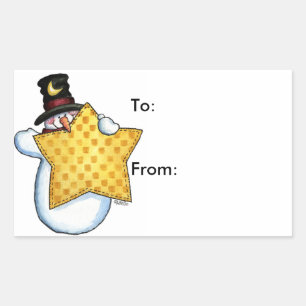 Snowman mit Star - Geschenketiketten Rechteckiger Aufkleber