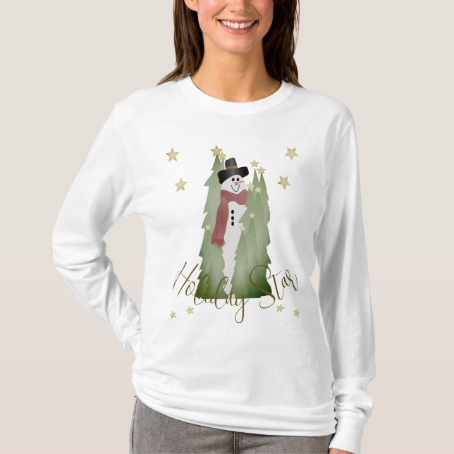 Snowman mit Sternen T-Shirt (Vorderseite)