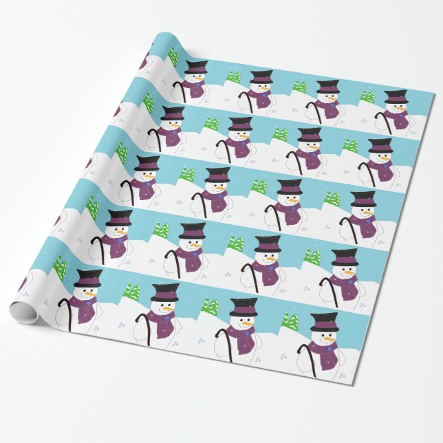 Snowman mit Top Hat und Cane Geschenkpapier (Ungerollt)