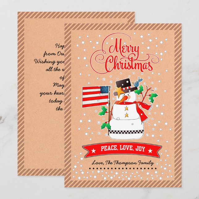 Snowman mit US Flag Kraft Papier Weihnachten (Vorne/Hinten)