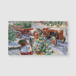 Snowman mit Weihnachtsbaum und Traktor Magnet