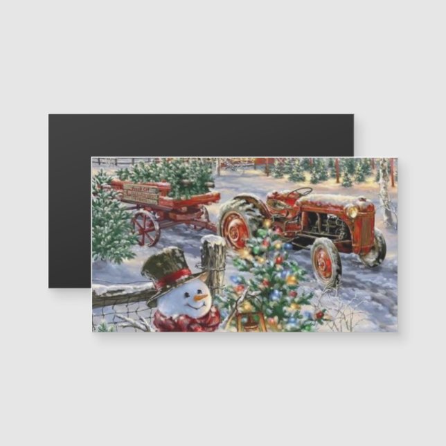 Snowman mit Weihnachtsbaum und Traktor Magnet (Vorne/Hinten)