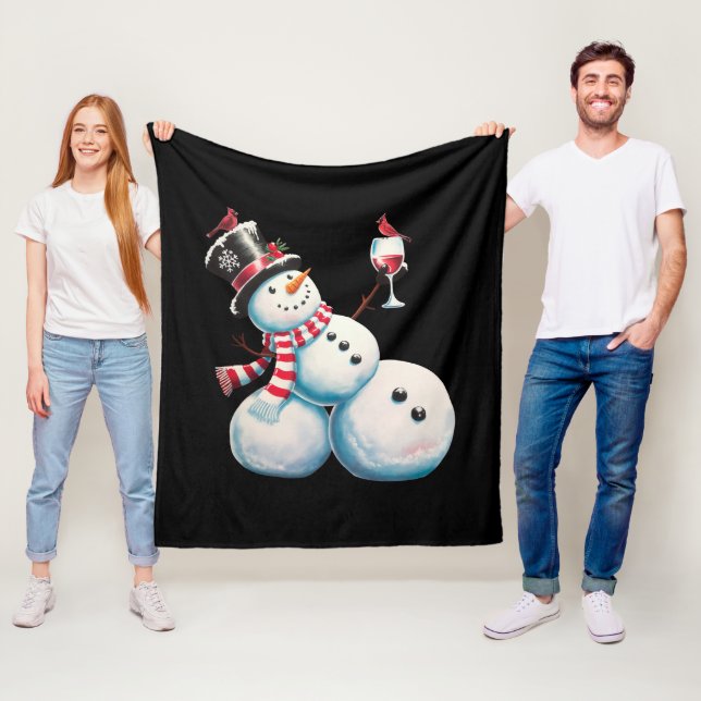 Snowman mit Wein Weihnachten Funny Weihnachten Ges Fleecedecke (Beispiel)