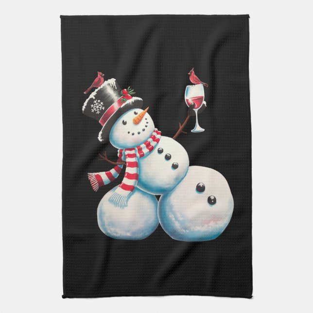Snowman mit Wein Weihnachten Funny Weihnachten Ges Geschirrtuch (Vertikal)