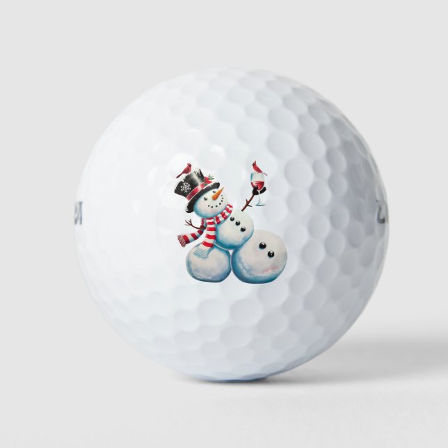 Snowman mit Wein Weihnachten Funny Weihnachten Ges Golfball (Vorderseite)