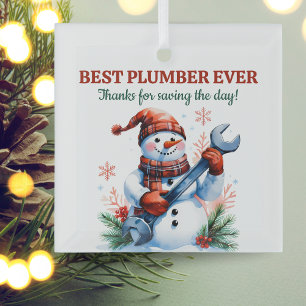 Snowman mit Wrench Best Plumber je Weihnachten Ornament Aus Glas