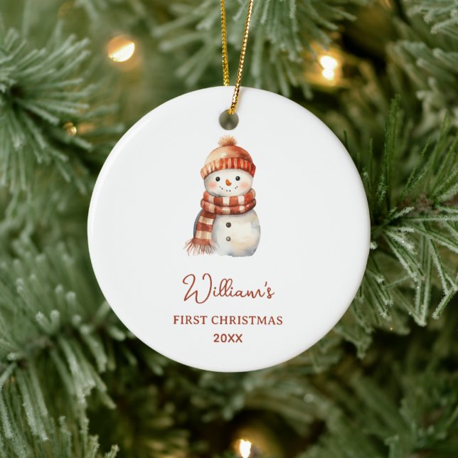 Snowman Name Baby's First Christmas Keramik Ornament (Baum)