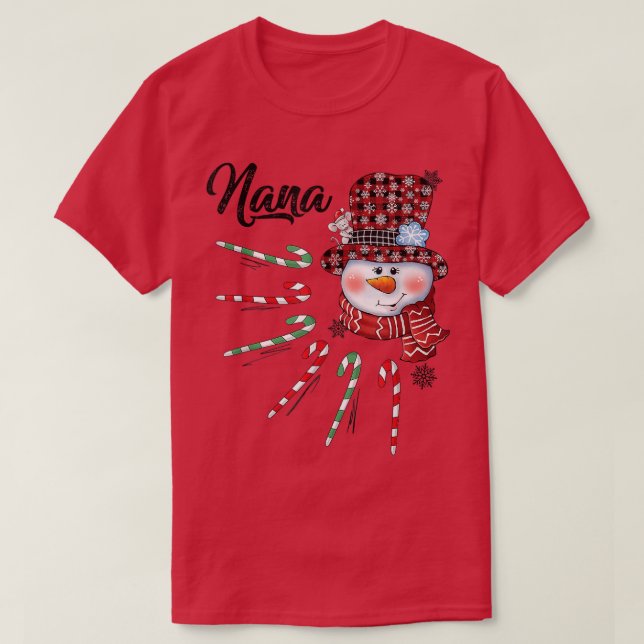 Snowman Nana Candy Cane Karierte Weihnachtsgeschen T-Shirt (Design vorne)