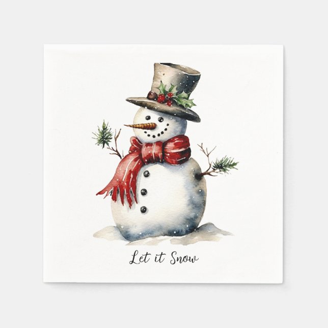 Snowman Napkin Editable Serviette (Vorderseite)
