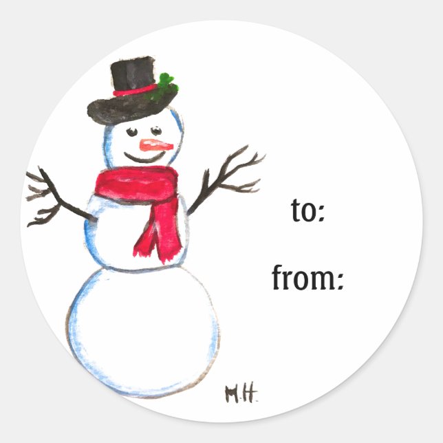Snowman Niedlich Face Kinder Kinder Winter Schneem Runder Aufkleber (Vorderseite)